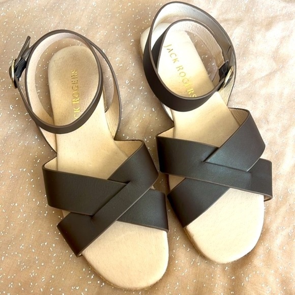 Brand New Jack Rogers Leather Slotted Sloane Espadrille Flatform Brown Sandals - Picture 1 of 16